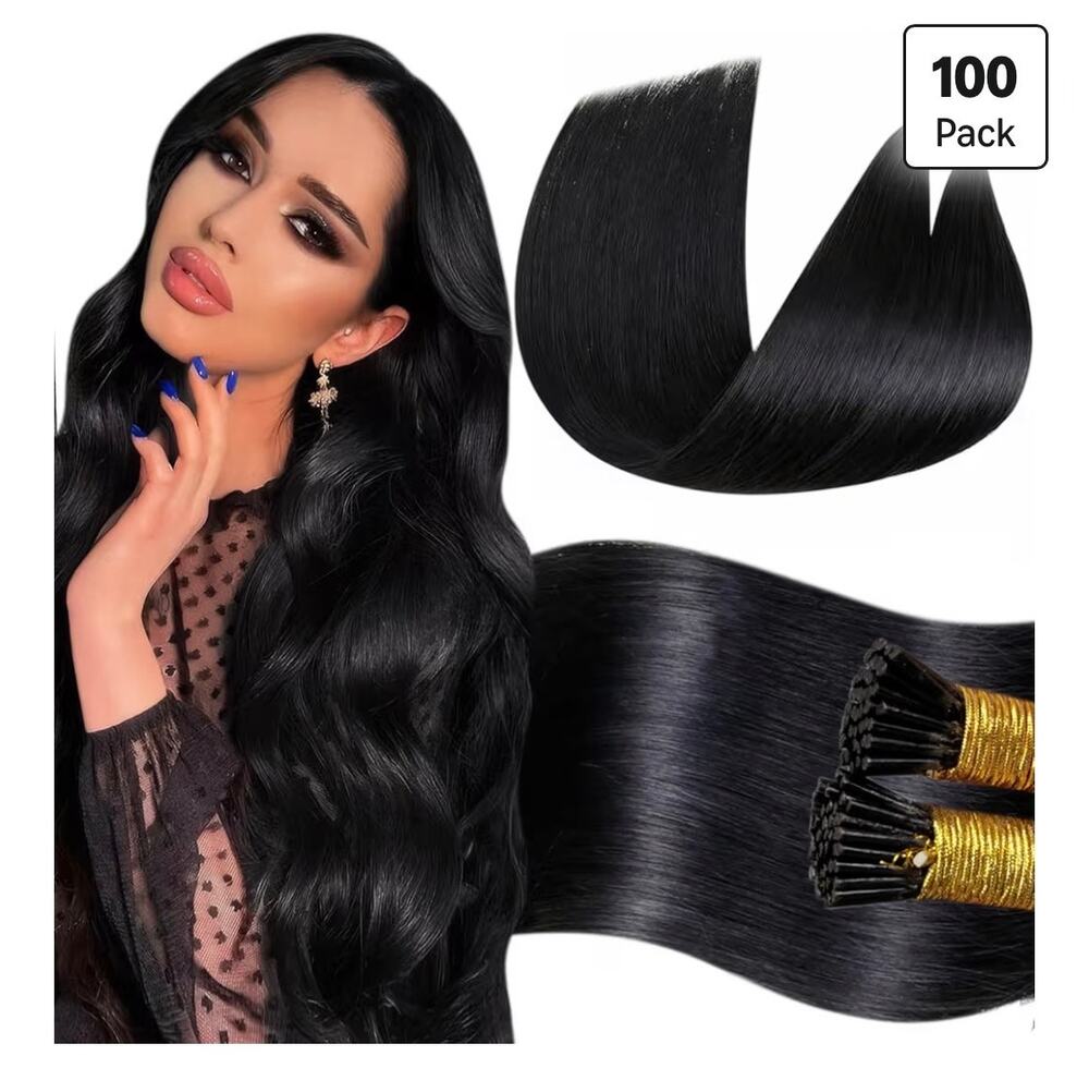 22” I-Tip human hair extensions - Natural Black